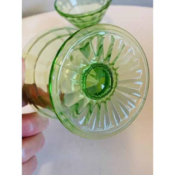 Anchor Hocking Block Optic Sherbet Dish x 2 Uranium Glass Vaseline Dish - Picture 7 of 10